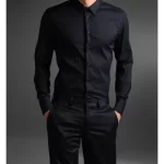 Black formal Shirt, Full Sleeves French Placket