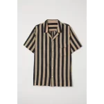 Casual Shirt Striped Point Flap Pocket Camp Collar Half Sleeves
