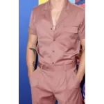Satin Party Shirt, Camp Collar, Flap Pocket, Half Sleeves