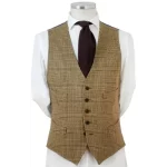 Brown Checked Vest, Single Breasted, 4 welt pockets, 5 Buttons with Point Bottom