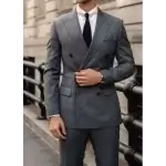 Charcoal Grey Suit, Double Breasted, Ticket Pocket.