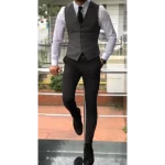Grey Vest, Single Breasted, 5 Buttons with Point Bottom