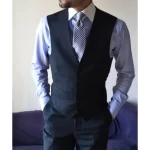 Navy Blue Vest, Single Breasted, 5 Buttons with Point Bottom