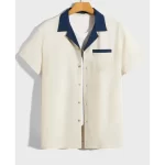 Party Shirt, Contrast Camp Collar, Piped Pocket, Half Sleeves