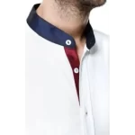 Party Shirt, Contrast Satin Band Collar, Satin Placket