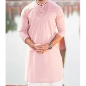 Pink, Band Piped Collar Kurta