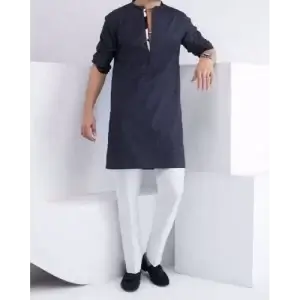 Solids Navy Blue, Contrast Placket, Kurta