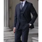 Striped Suit, Single Breasted, Peak Lapel, 3 Piece