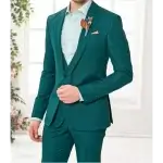 Suit, Dark Green, Checked, Single Breasted, 2 Piece