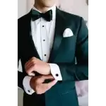 Wedding Suit, Olive Green, Satin Notch Lapel, 2 Piece