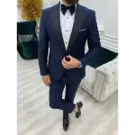 Wedding Suit, Satin Peak Lapel, Pleated Tuxedo Shirt, 2 Piece