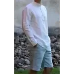 White, Linen, Full Sleeves Short Kurta